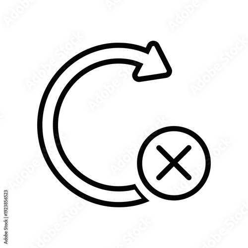 Simple, modern cancel refresh icon with black outline and white background, ideal for UI/UX design and web applications.
