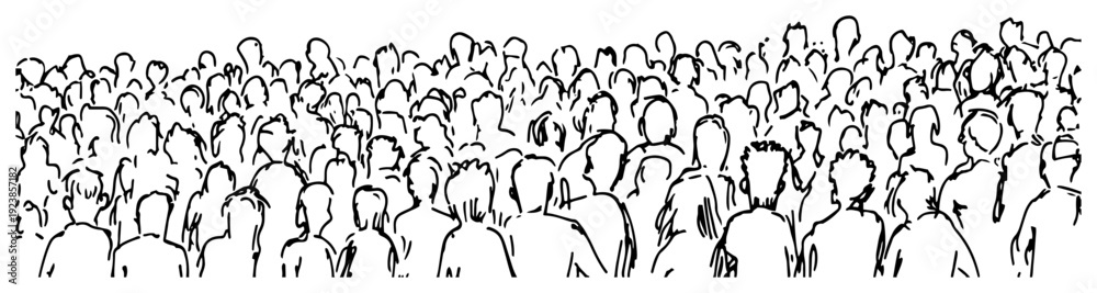 Fototapeta premium Massive crowd of people at a stadium or concert in a hand drawn doodle style
