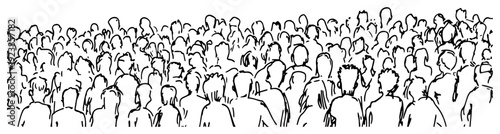 Massive crowd of people at a stadium or concert in a hand drawn doodle style