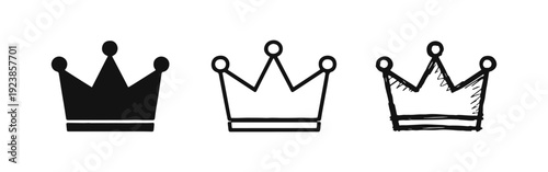 Royal Crown Icon Set - Solid, Outline, and Hand-Drawn Styles for Royalty and Success