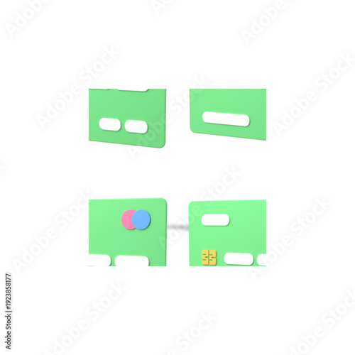 Four green SIM card adapters and a microchip, showcasing various sizes and configurations for mobile phone connectivity on a clean white background.