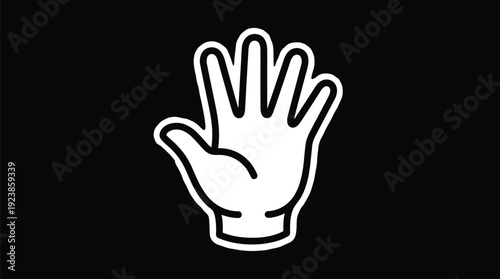 White Rubber Cleaning Glove Icon on Black Background, Minimal Flat Household Protection Symbol for Hygiene and Sanitation Vector Illustration