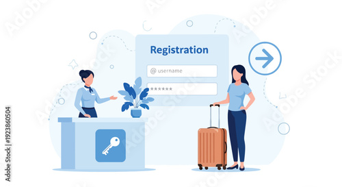 Hotel Registration Woman Traveler Check In Reception Desk