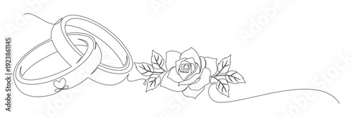 Continuous line drawing of a wedding ring with floral illustration.eps