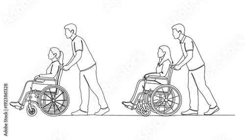 Inclusive disabled woman wheelchair silhouette vector art
