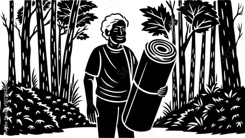 Two figures walking together through a lush, tropical forest under a bright sun.