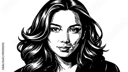 Elegant black and white portrait of a contemplative woman with a stylish bob haircut