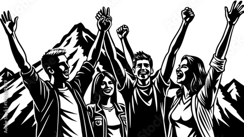 Diverse group of people raising their fists in solidarity and unity