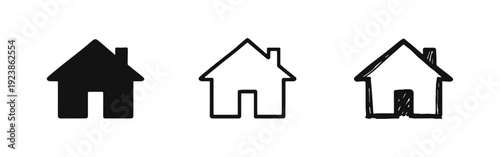House and home icon set in solid, outline, and hand-drawn styles for web and app design.
