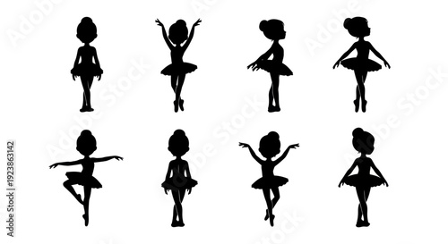 Silhouette Ballet Dancers Poses Black and White Vector Art for Dance Performance