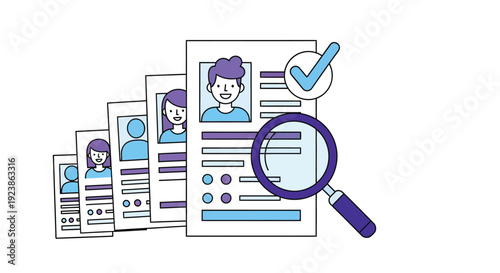 Resume Selection Process with Magnifying Glass and Checkmark