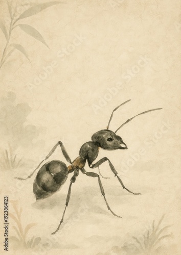 Elegant ant watercolor illustration.