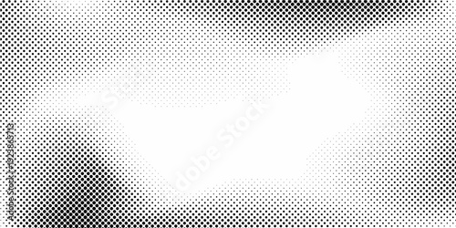Grunge halftone gradient background. Faded grit noise texture. White and black sand wallpaper. Retro pixelated backdrop. Anime or manga style comic overlay. Vector graphic design textured template
