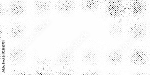 Grunge halftone gradient background. Faded grit noise texture. White and black sand wallpaper. Retro pixelated backdrop. Anime or manga style comic overlay.vector eps 10.