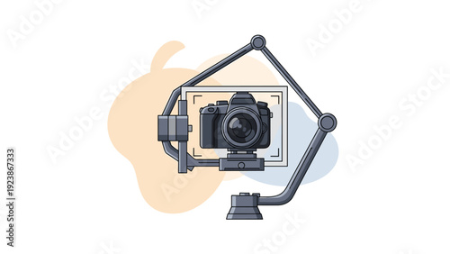 High end professional digital cinema camera mounted on a stabilization gimbal system for smooth high quality video production.