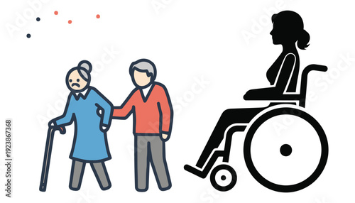 Silhouette of disabled woman in wheelchair, symbolizing inclusion and accessibility
