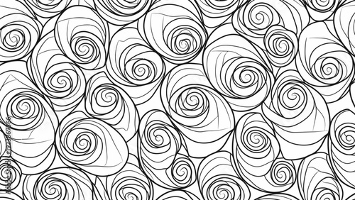 Abstract Swirl Pattern Black and White Shells Seamless Background