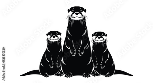 Otter Family Silhouette Wildlife Illustration