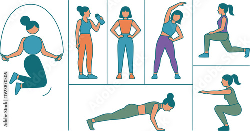 Diverse women performing essential workout routines for a balanced and active healthy lifestyle
