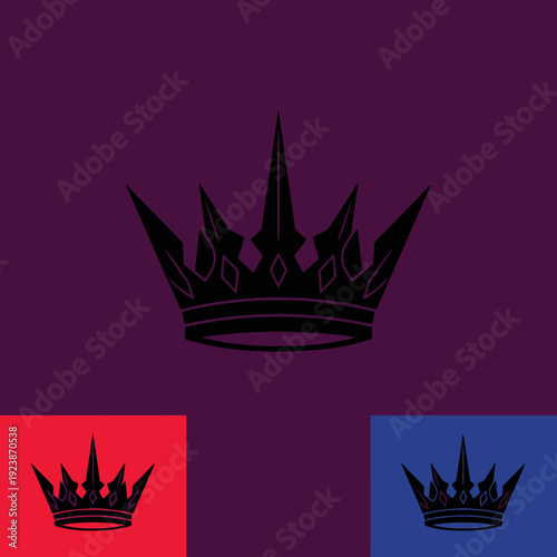 Black Crown Silhouette on Purple Background with Red and Blue Accents