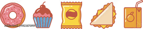 A colorful collection of popular delicious snack items and various convenient fast food options