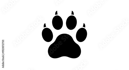 Black Paw Print Icon on White Background, Animal Footprint Symbol