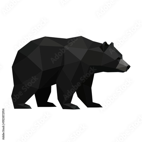 Low Poly Black Bear Geometric Illustration Isolated on White Background