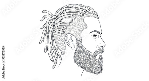 Man with Dreadlocks, Beard, and Undercut Hairstyle - Line Art Portrait