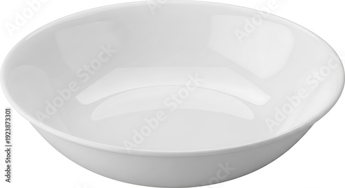 A sleek white shallow bowl resting on a plain surface.