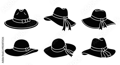 Collection of Black Silhouette Hats for Women, Various Styles