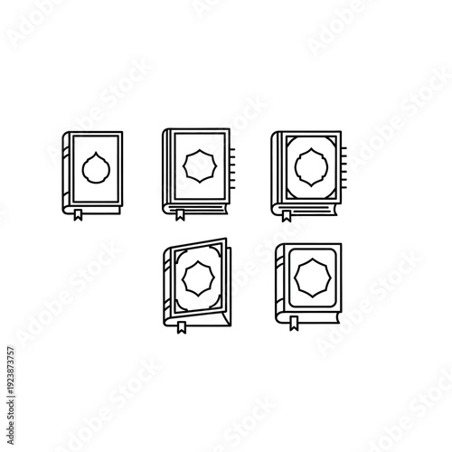 Collection of Islamic Books Icons: Quran, Holy Book, Religious Symbol