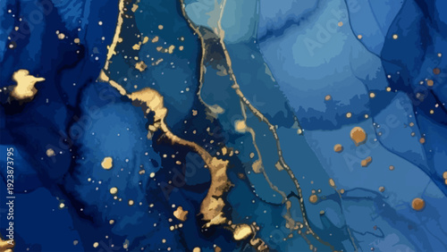 Abstract Fluid Art A captivating display of fluid art, featuring elegant swirls and delicate textures, with a harmonious blend of blue and gold hues.