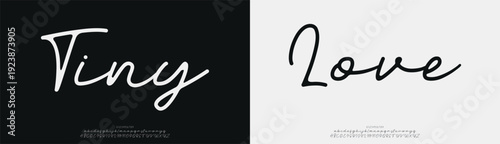 Tiny Love, Script luxury wedding alphabet letters font with tails. Typography elegant classic serif fonts and number decorative vintage retro concept for logo branding. vector illustration
