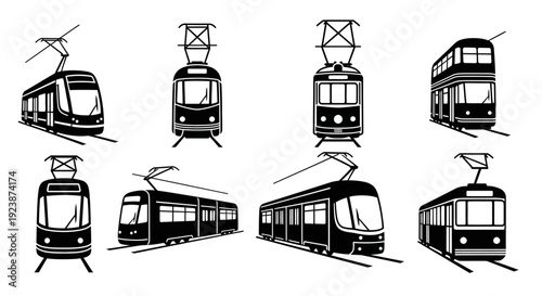 Collection of Tram and Streetcar Icons: Vintage and Modern Designs