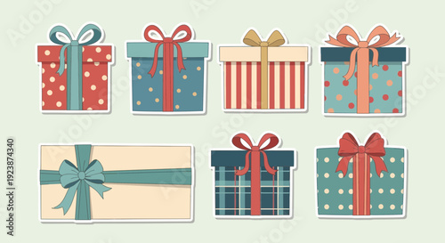Colorful Gift Boxes and Presents Sticker Set Illustration
