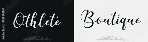 Othlete Boutique, Script elegant alphabet beauty logo font. Classic beautiful Modern luxury Serif Letter Minimal Fashion. Typography decoration logotype fonts, wedding, logos. vector illustration
