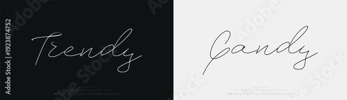 Trendy Candy, Script beauty luxury font alphabet logo. Typography beautiful fashion elegant classic letters serif italic fonts decorative wedding vintage blossom logos. vector illustration
