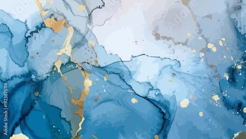 Abstract Fluid Art A captivating display of fluid art, featuring elegant swirls and delicate textures, with a harmonious blend of blue and gray hues.