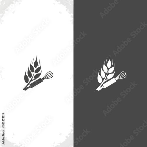 Wheat stalk and baking tools logo design for bakery.
