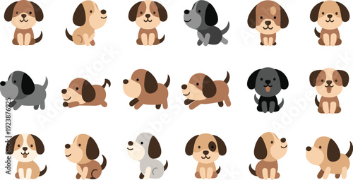 Cute Puppy Dog Cartoon Character Collection with Sitting Running Jumping and Different Fur Colors Flat Vector Illustration Set Police Stop