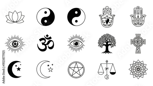 Esoteric Symbols Collection: Yin Yang, Om, Hamsa, Lotus, Pentagram, Celtic Cross, Moon, Eye, Tree of Life, Scales