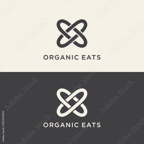 Organic Eats Logo Design with Intertwined Loop Symbol.