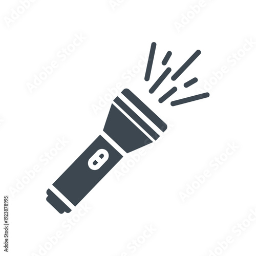 Hand-drawn flashlight icon emitting light beams, simple doodle illustration