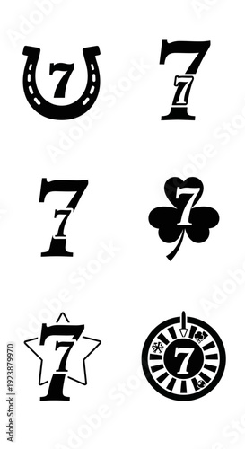 Lucky Number Seven Icons: Horseshoe, Dice, Clover, Star, Roulette