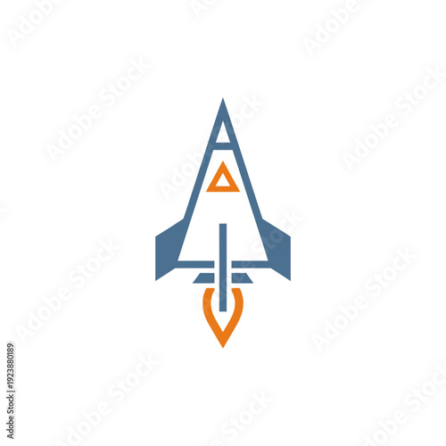 Modern Rocket Ship Launching into Space, Abstract Geometric Design