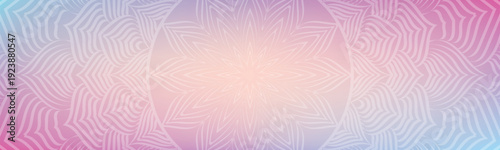 Round mandala on dreamy peach fuzz gradient background. Translucent mesh pattern in the form of a mandala. Mandala with floral patterns. Gradient background with round mandala, New Pattern gradient. M