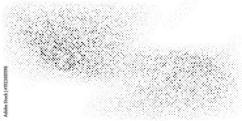Grunge halftone gradient texture. Fading grit noise background. Sandy gritty wallpaper. Retro pixelated backdrop. Black and white anime or manga comic overlay. Vector textured graphic design