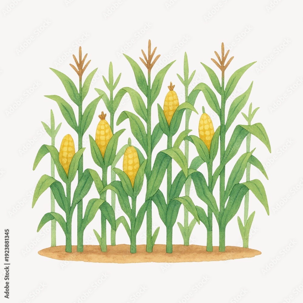 Naklejka premium Illustrated cornfield with ripe corn