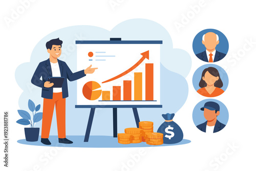 Business Growth Presentation with Financial Chart and Revenue Increase Illustration