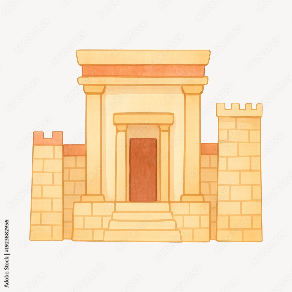 Fototapeta premium Ancient temple illustration with walls.